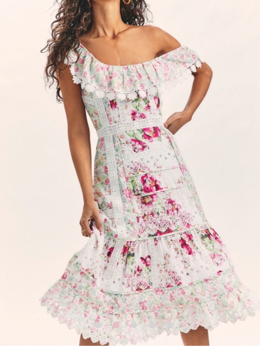 LoveShackFancy Faustine Midi Dress Garden Glow Pink Floral Dress size 10 #061